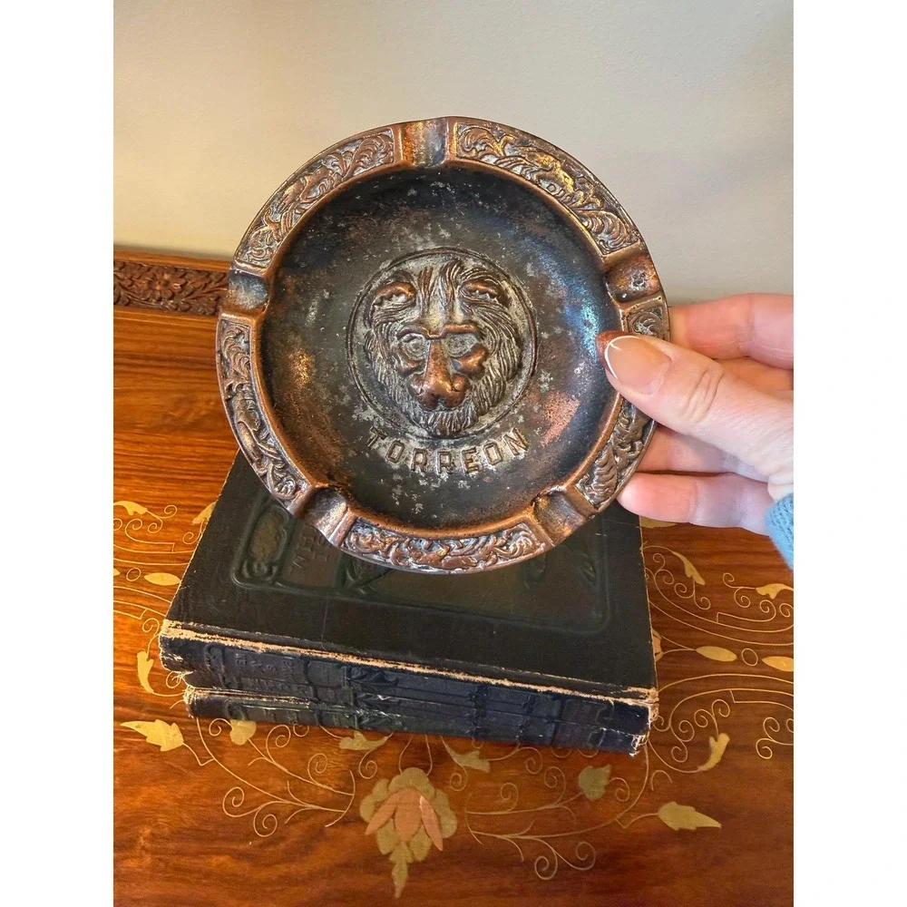 Vintage‎ Lion Ashtray - Cast Metal Copper Tone Catchall